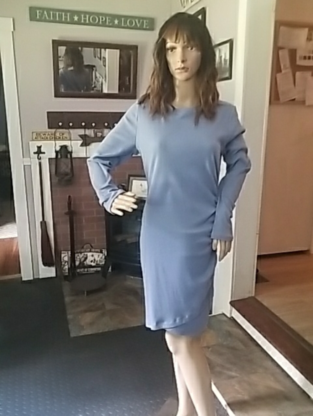 Nine West Long Sleeve Slate Blue Shift Dress